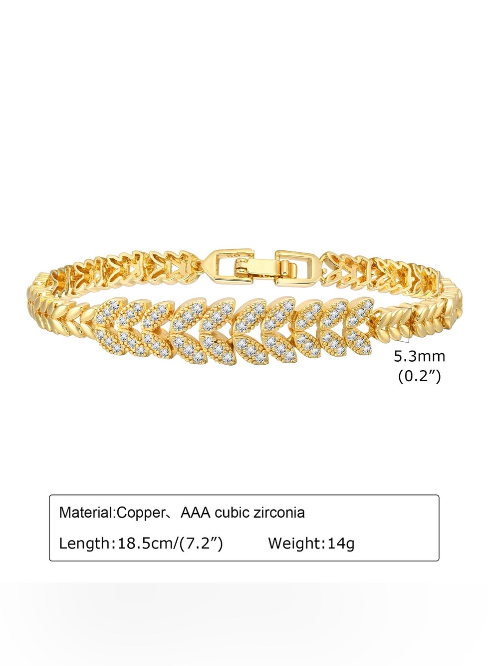 Gold Cubic Zirconia Leaf Link Bracelet for Women